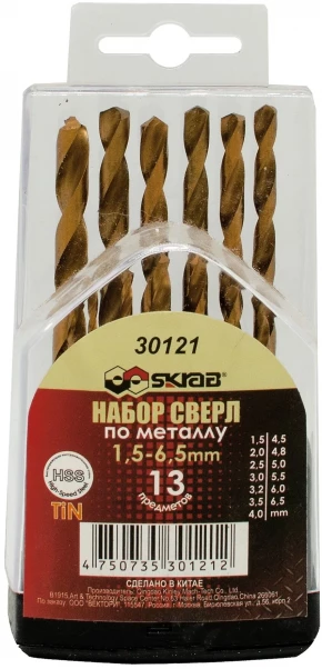 Набор свёрл по мет.13шт.титан.покр.SKRAB (30121)