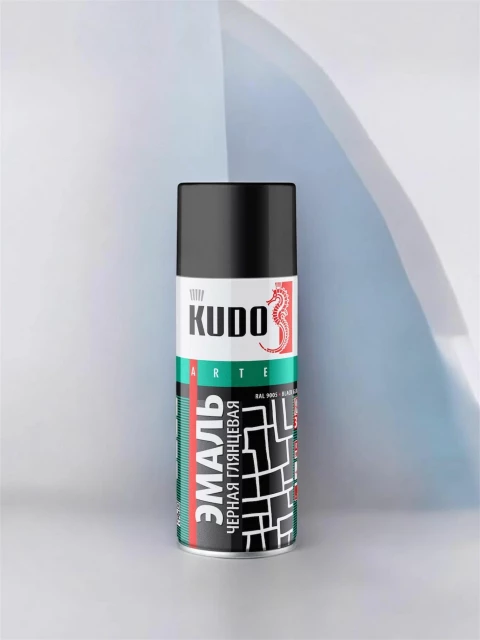 Эмаль-аэрозоль чёрная 520мл.KUDO KU-1002 глян.